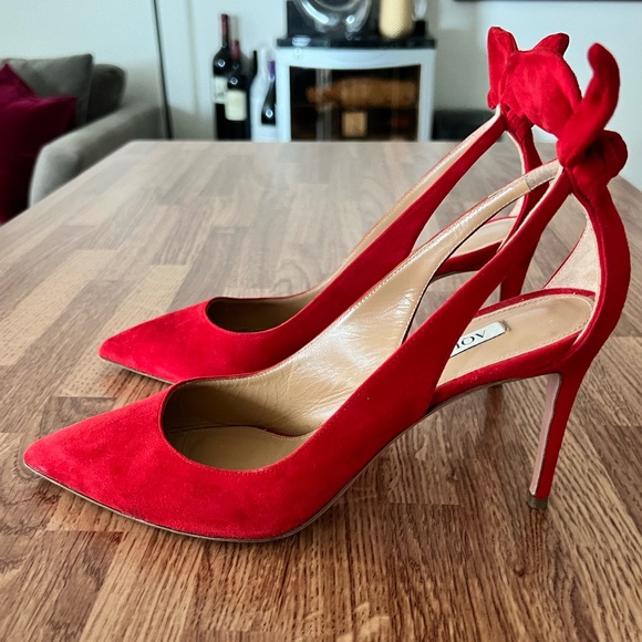 Aquazurra Bow Tie Red Suede Pumps - Size 37 - Picture 3 of 7